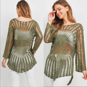NWT Love Riche Olive Crochet Tunic Swim Cover Up Top Size M/L